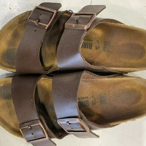 Birkenstock Arizona Women's Brown Leather Double Strap Slide Sandal Size 38